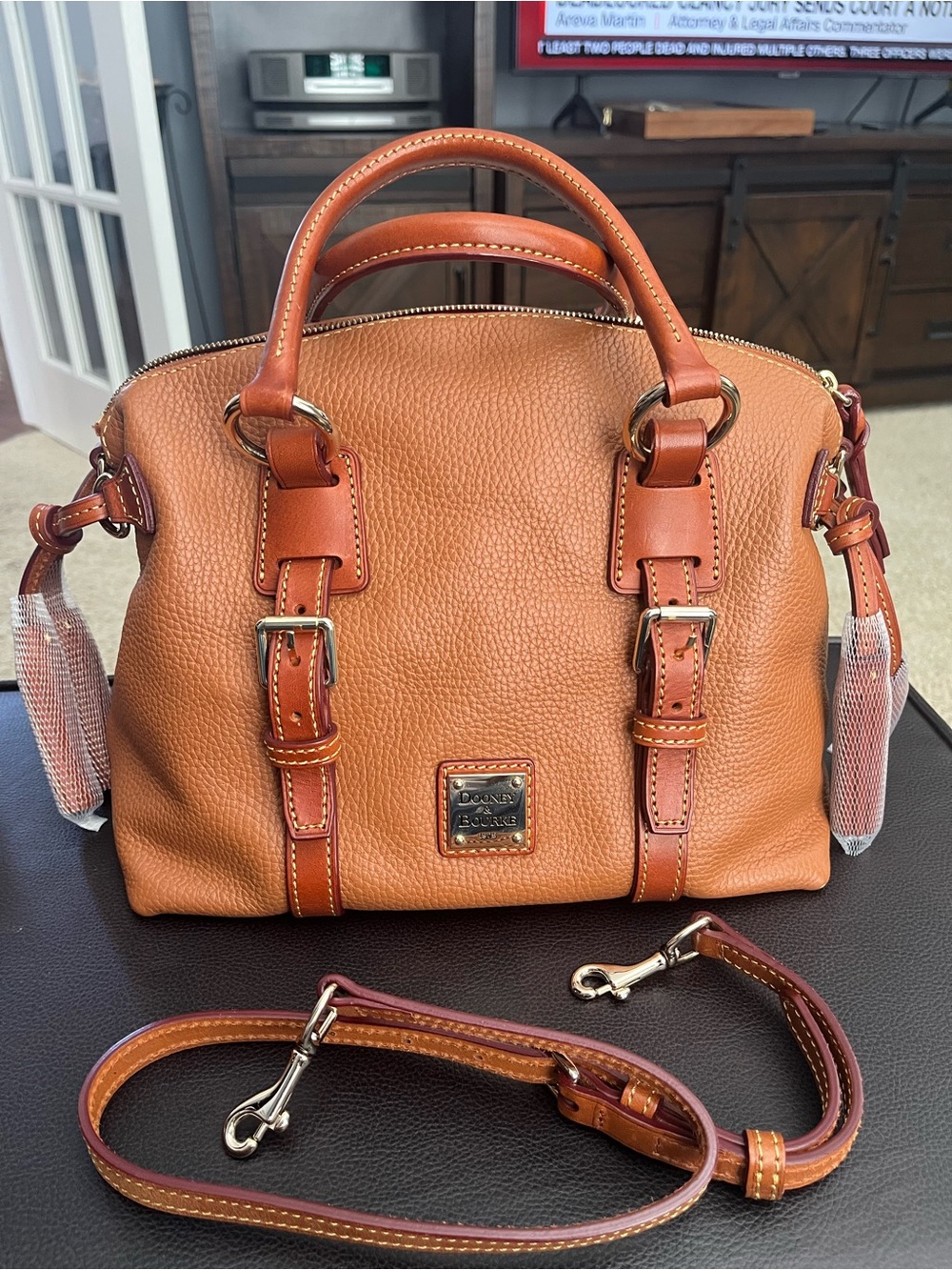 Dooney & Bourke Pebble Leather Bristol Satchel in Caramel